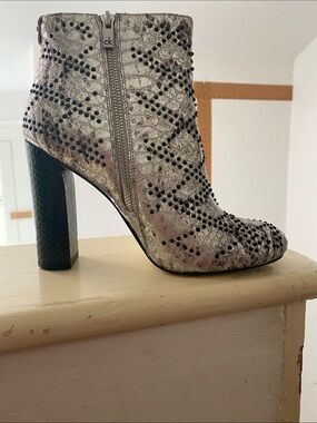 Calvin Klein Silver Studded Ankle Boot with Black Heel